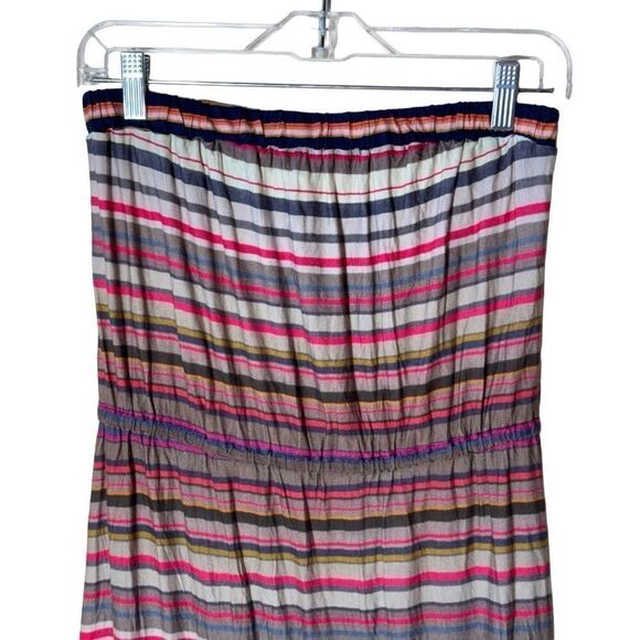LAmade Strapless Bandeau Striped Dress High low Flounce Hem L Boho - Picture 5 of 8